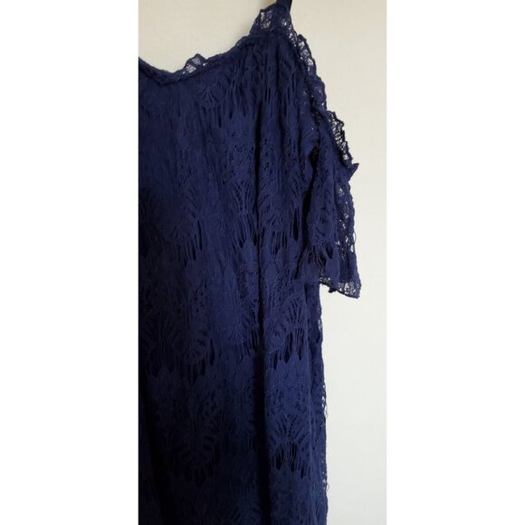 Love Fire Blue Lace Cold Shoulder Dress Lined M - Picture 11 of 16